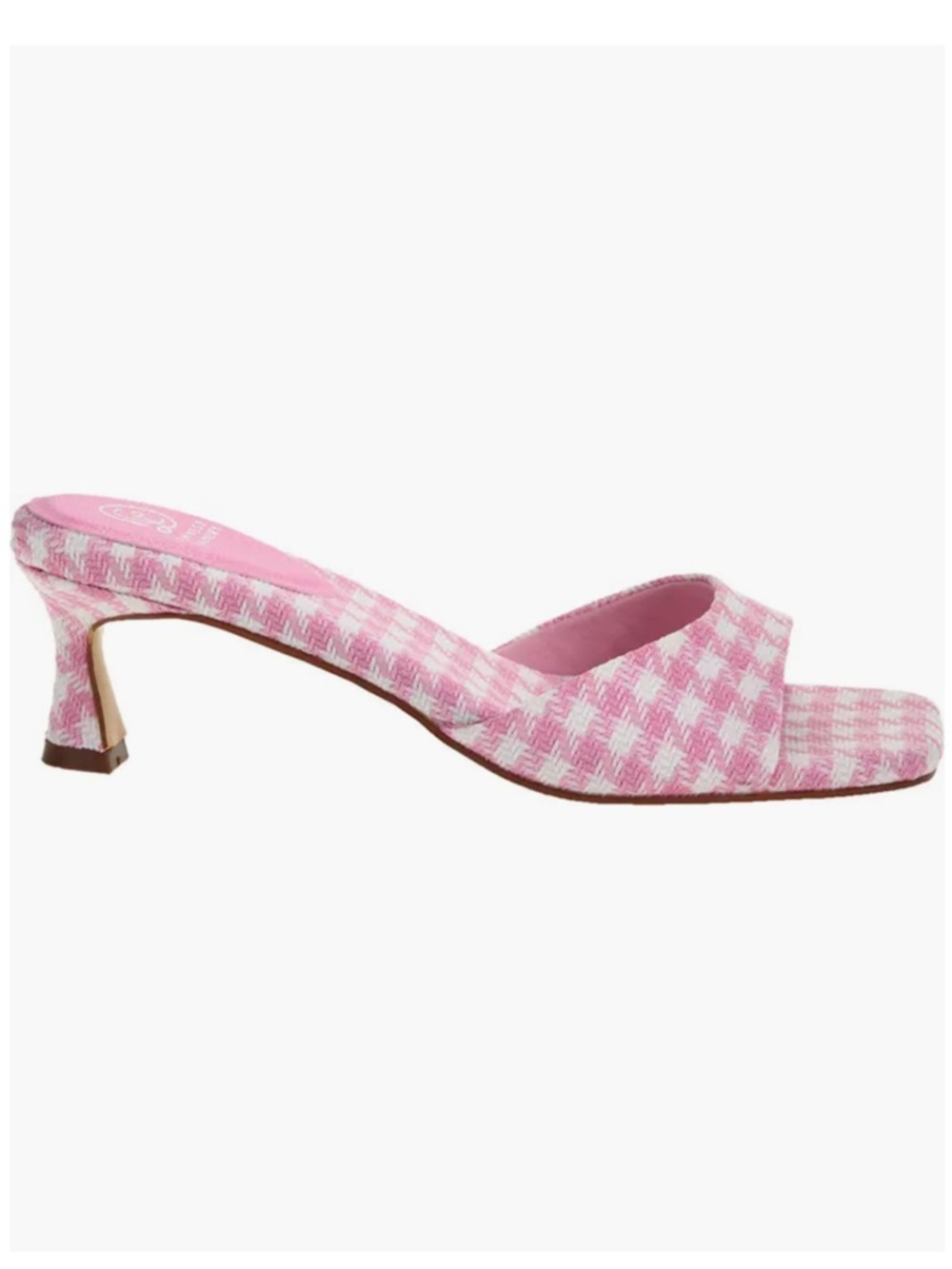 Chinese Laundry Pink White Gingham Check Square Toe Kitten Heel Mules - Size 8.5